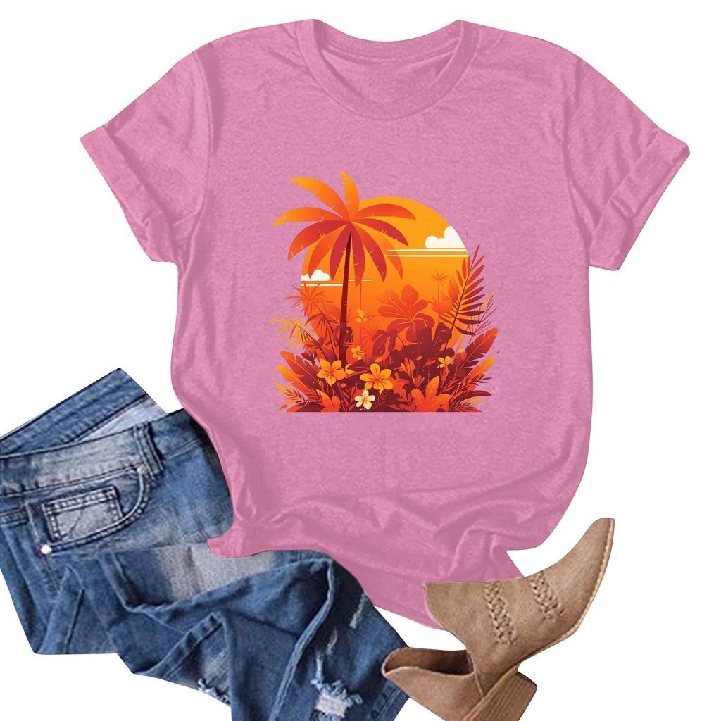 Women's Fashion Casual Hawaiian Print Short Sleeve T-Shirt Top Short Sleeve T-Shirt Top