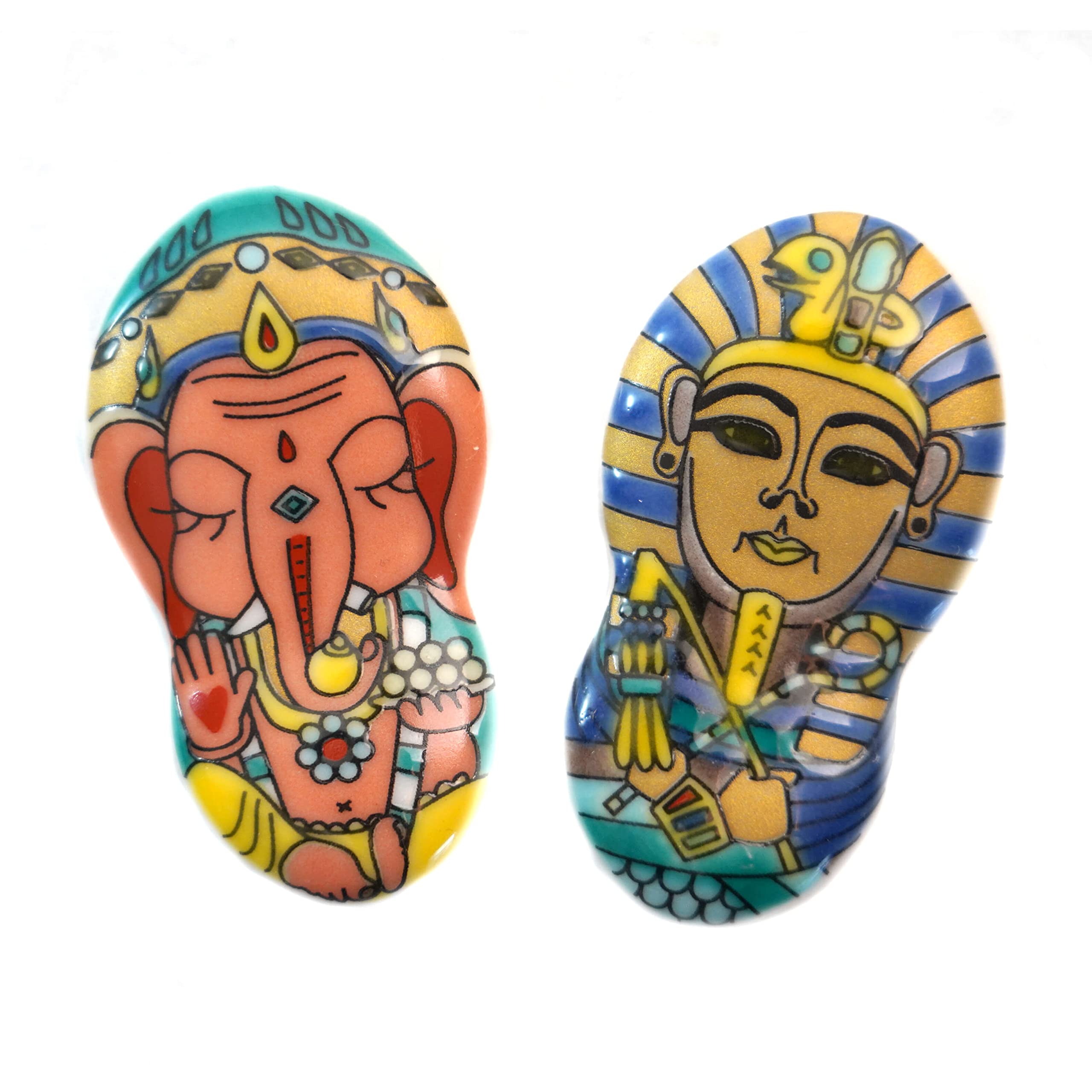 

Tubbies Kutani Ware Chopstick Rests, Set of 2, featuring Gods: Tutankhamun and Ganesha