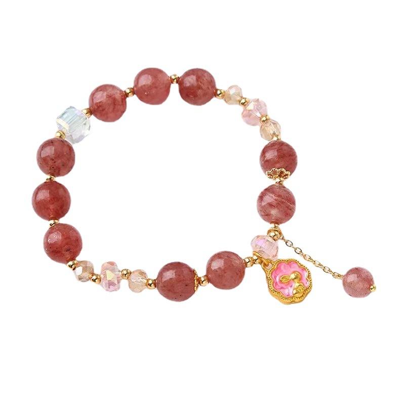 Strawberry Crystal Cute Rabbit Pendant Bracelet Bangles Women Fashion Jewelry Accessories Gift