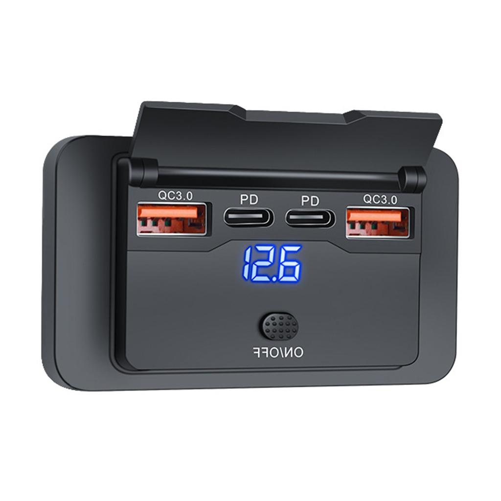 12V/24V Car Charges Double  PD3.0 & QC3.0 USB Ports with Power Switch Quick Charge Socket Upgrades for Boats Motorcycles
