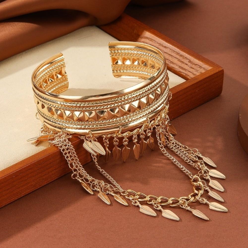 Adjustable Tassel Arm Chain Trendy Boho Open Armlet New Golden Metal Cuff Bangle Musci Festival
