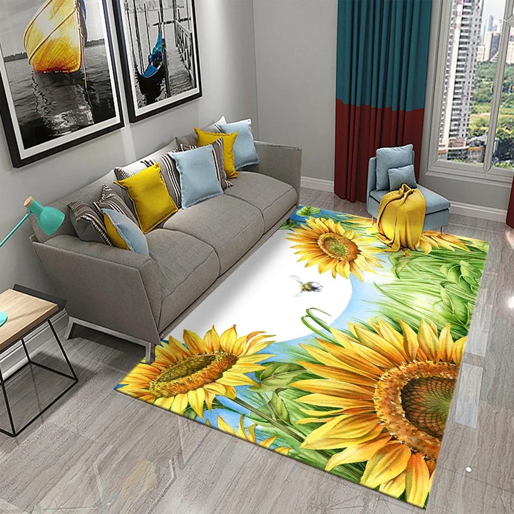 3D Oil Painting Sunflower Carpet for Living Dining Room Bedroom Kitchen Van Gogh Sunflower Nursery Rug Floor Non Slip Area Rug