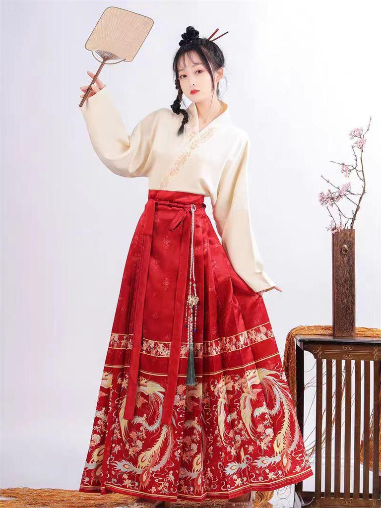 2024 Autumn Women's Phoenix Dance Print Hanfu Set - Ming Dynasty Inspired Chinese Daily Wear