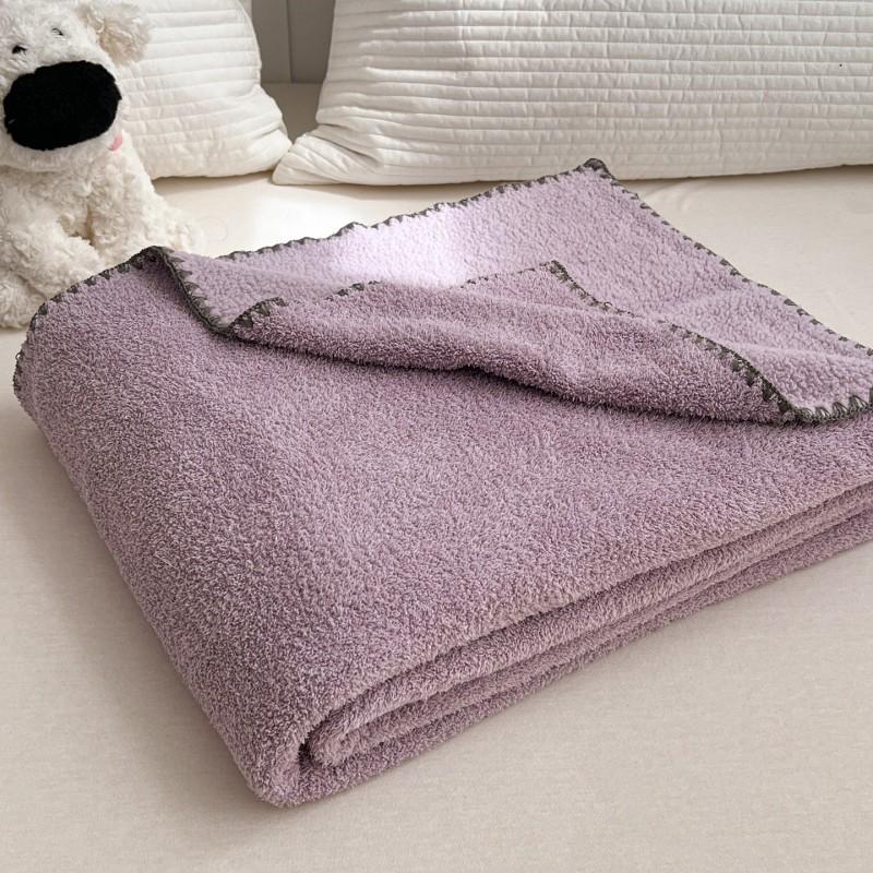 Ins Style Solid Color Half Fleece Blanket Knit Trim Soft Throw Couch Bed Travel