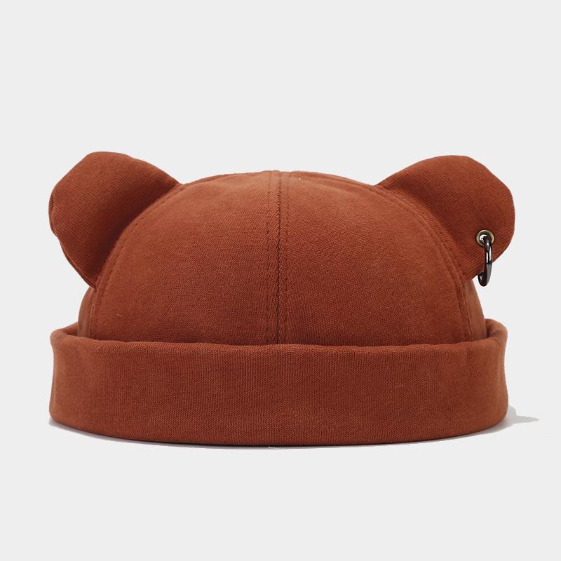 Streetová móda Medvědí uši a železný kroužek Klobouk bez krempy - Unisex Trendy Korejský Hip Hopový Styl