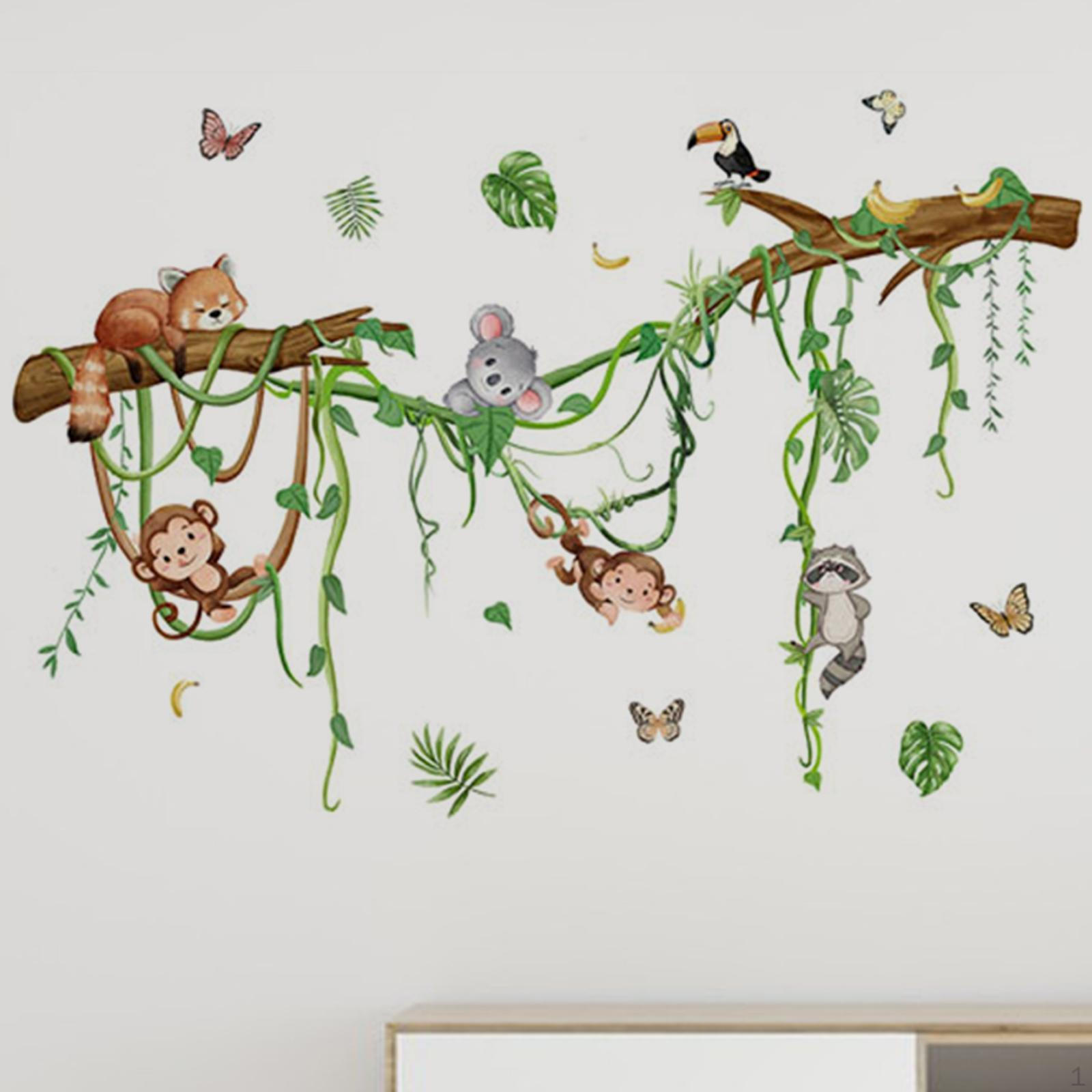 

Animals Wall Stickers, Monkey Raccoon Decals, Home Decor, Waterproof Background Decoration Art