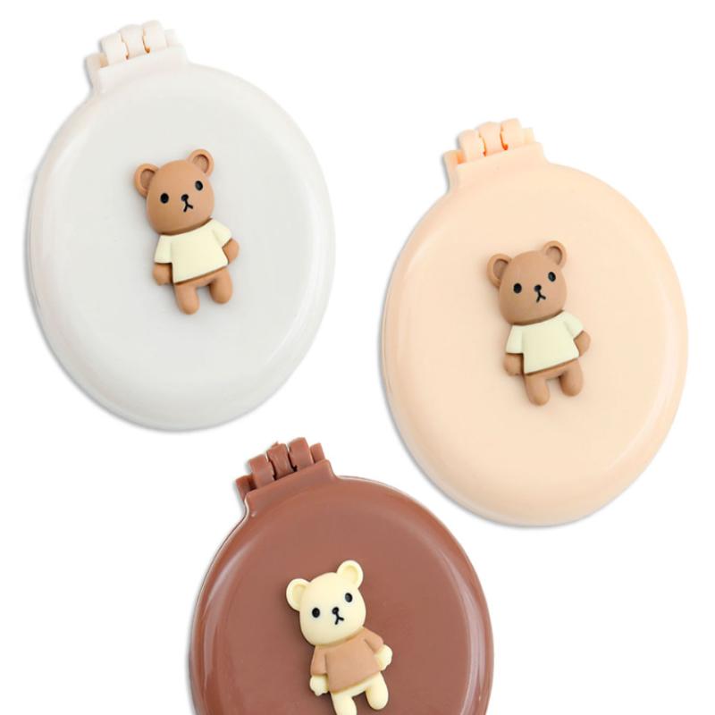 Teddy Bear Mini Hair Hand Mirror Brush Portable Comb brown