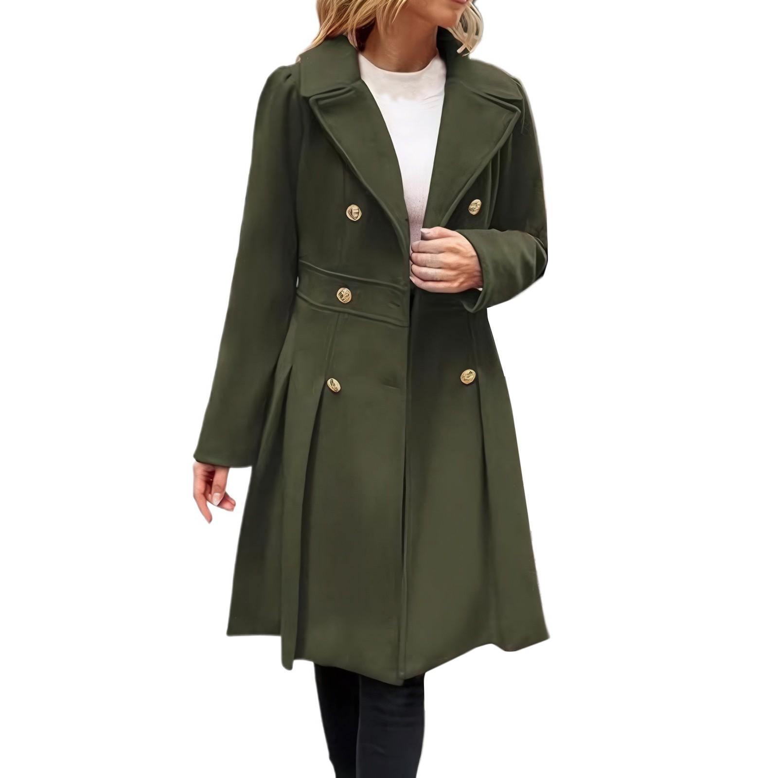 

Женское длинное шерстяное пальто с двубортными пуговицами L армия зеленый