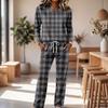 Set Pigiama da Donna a Manica Lunga con Scollo Rotondo, Coulisse e Gamba Larga per Casa e Sonno Casual