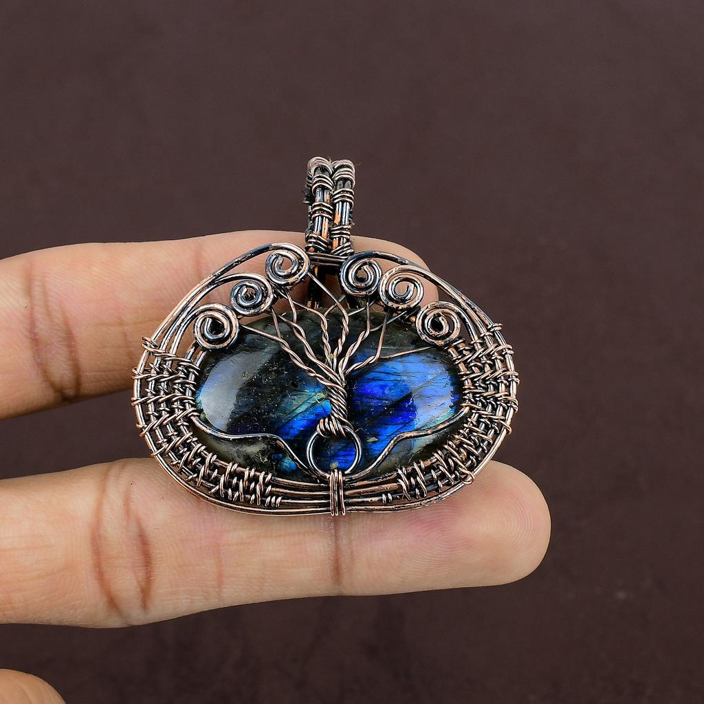 Natürlicher Lebensbaum Labradorit Edelstein Kupferdraht Wickelanhänger 2" m9Y65