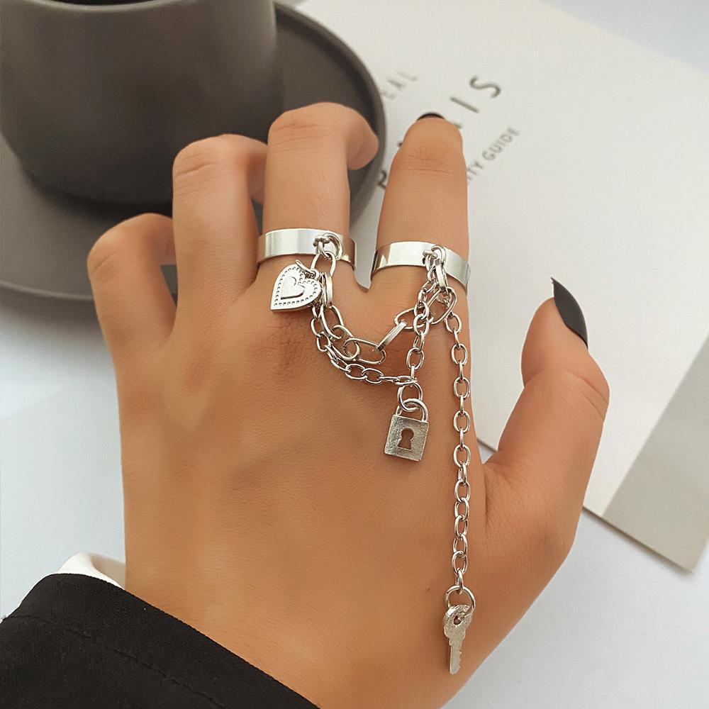 Bague universelle avec pendentif en forme de cœur, bijoux simples et élégants pour hommes et femmes, ensemble de pendentifs clés, nouvelle mode 2022