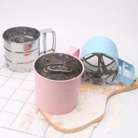 Semi Automatic Flour Sifter Handheld Push-Type Mesh Shaker for Baking Cakes Cookies Powdered Sugar Cocoa Powder Kitchen Tool