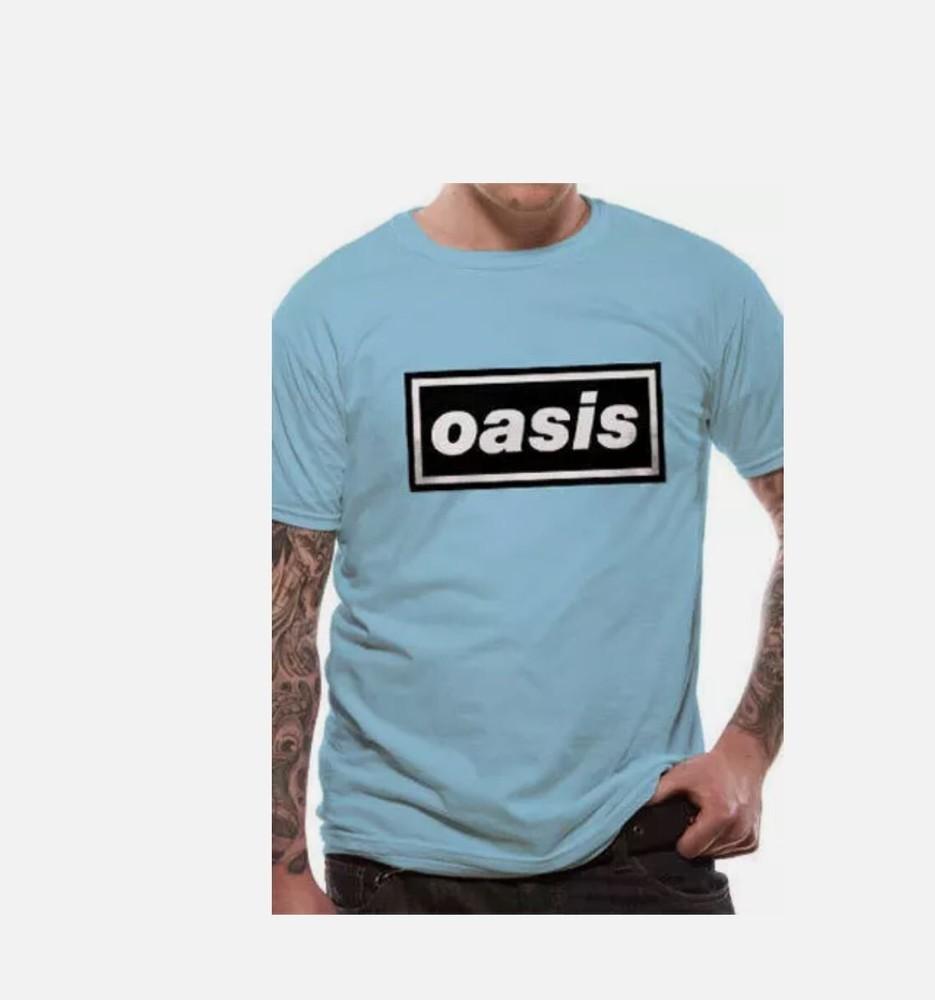Oasis T Shirt Band Logo Definitely Maybe Official Licensed Blue Mens Rock Merch