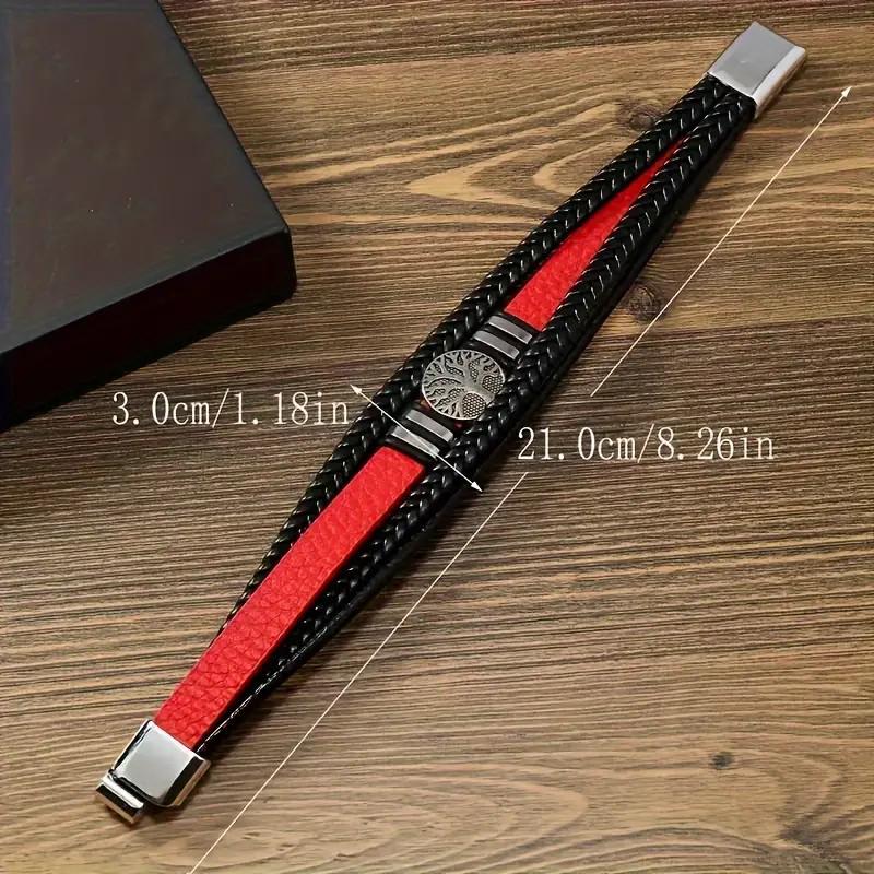 Плетеная браслет с кожаным шармом «Древо жизни» и магнитной застежкой красный