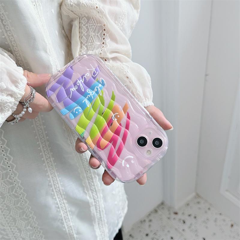 Husa de telefon Moskado de lux Rainbow Graffiti Smile pentru Iphone 14 Plus 13 12 14 11 Pro Max Transparent Wave Pattern Soft Tpu Cover