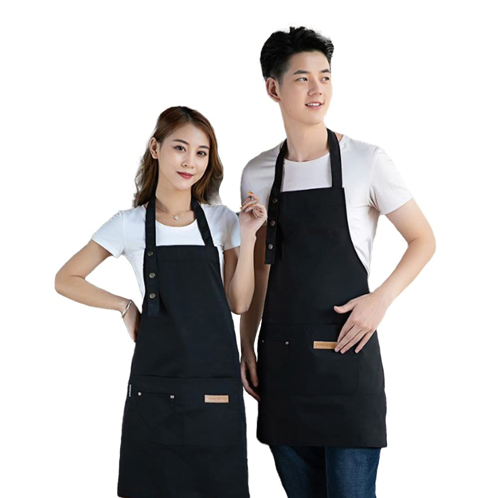 LEILEIZHIYI Neck-Hanging Apron, Adjustable Length, Simple Design, Men's and Women's Cafe Apron, Solid Color, Stylish, Large Capacity Pockets, Stain