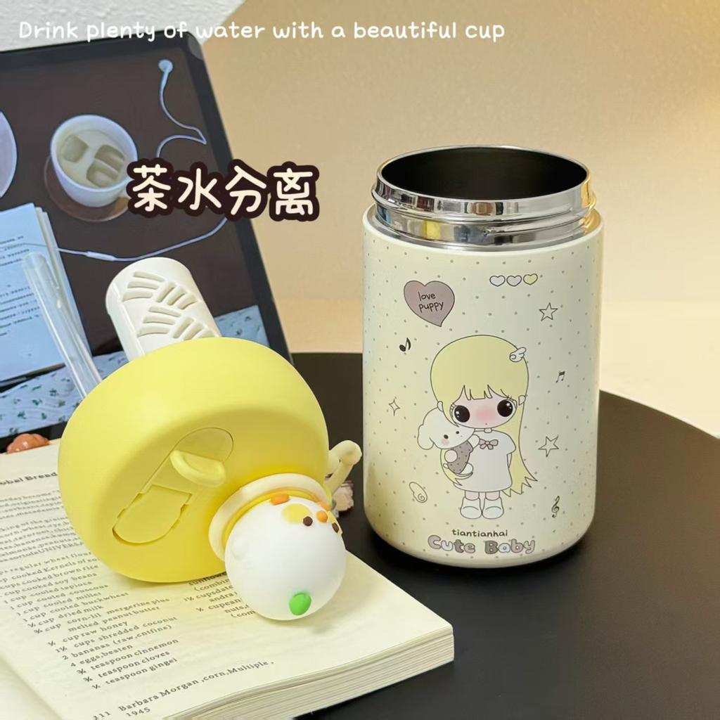 Creative Double Drink Thermos Cup Cute New Ins Winter Cute Student Water Cup Portable High Value