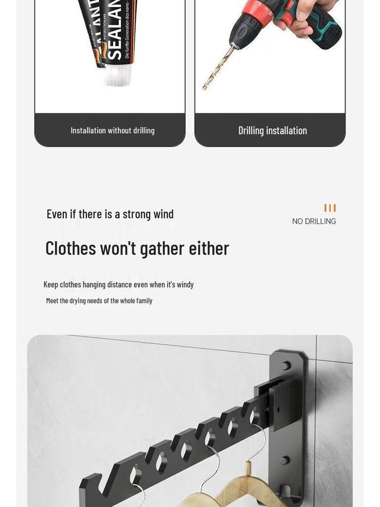 Wall-Mounted Telescopic Clothes Drying Rack - Punch-Free, Folding Design for Bathroom or Balcony