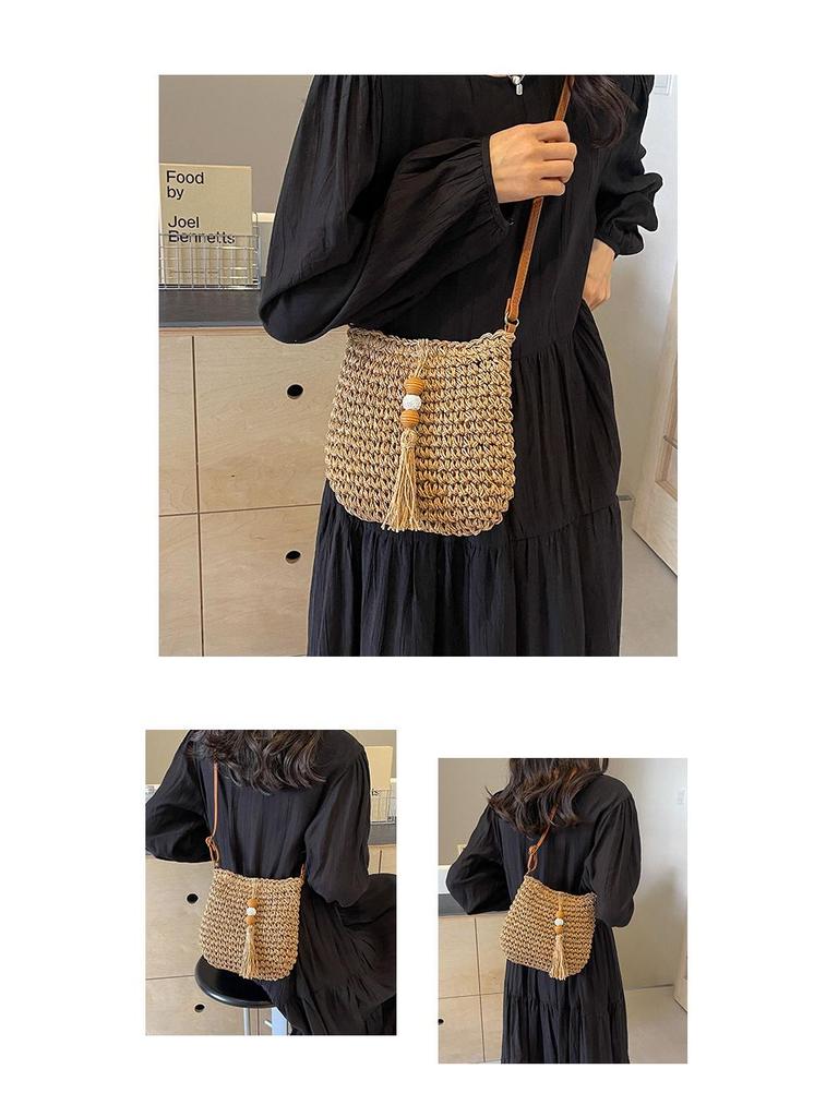 2025 Dam Populär Vävd Crossbody Hinkväska - Resa Strand Halm Axelväska för Sommaren