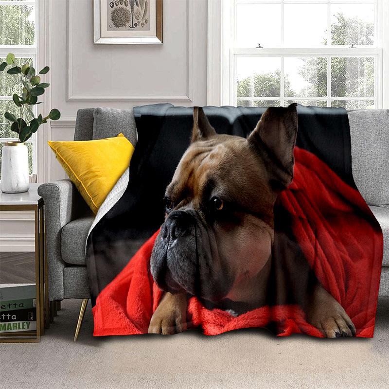 3D Francouzský Pit Bull Pes Domácí Mazlíček Kreslenádeka, Měkká Přehozovádeka pro Domov Ložnici Postel Pohovku Piknik Cestování Kancelář Krycídeka Děti