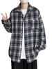 Men's Oversized Black and White Plaid Long-Sleeve Shirt - Trendy Casual for Spring and Autumn