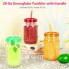 NEW 20 Oz Capacity Snowglobe Tumbler Double Wall Pre Drilled Hole Snow Globe Cups Clear Plastic Mason Jars Party Favors
