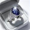 925Silver-plated Oval Blue Synthetic Cubic Zirconia Ring, Vintage Hollow-out Pavé Colorful Statement Ring Suitable for Wedding Jewelry, Youth Style