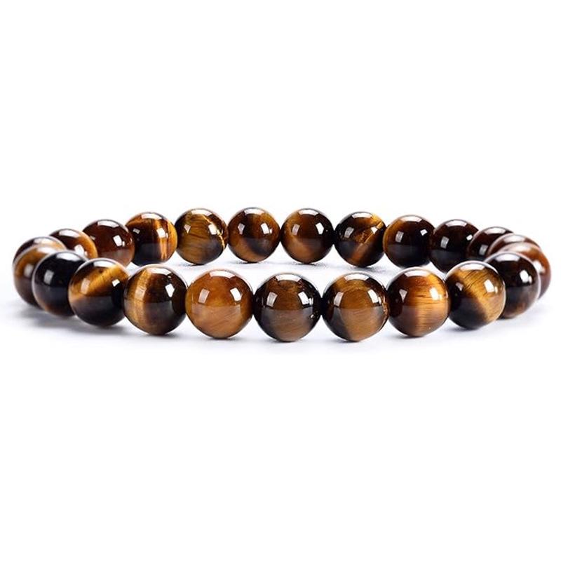 8mm Tiger Eye Crystal & Agate Beaded Bracelet - Handmade Elastic String
