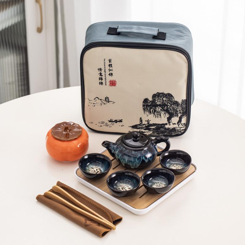 Creative promising future, souvenir gifts, sand gold portable travel tea set, suitable for business and festival gifts