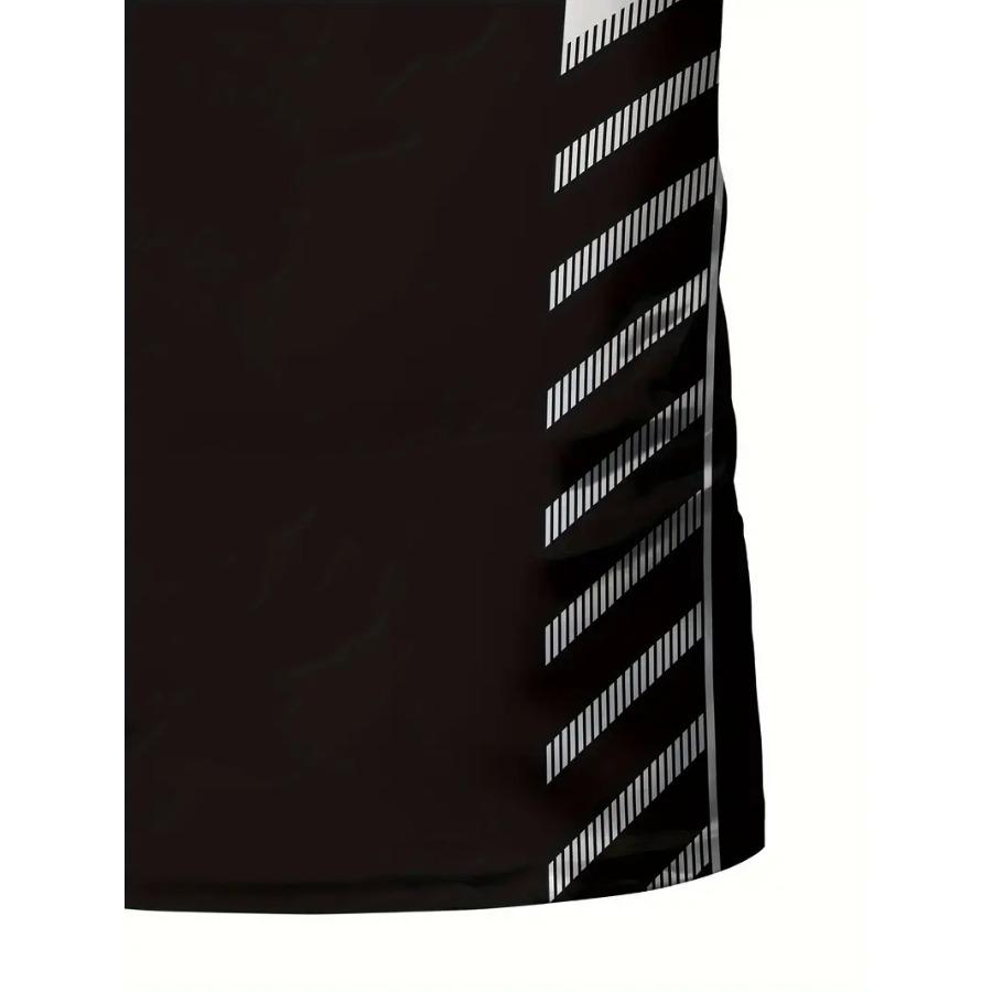 Stretchy Fit Geometric Print Crew Neck T-Shirt - Quick-Dry, Moisture-Wicking, Summer Fitness, Training, and Gym Wear - Ideal for Men's Sports