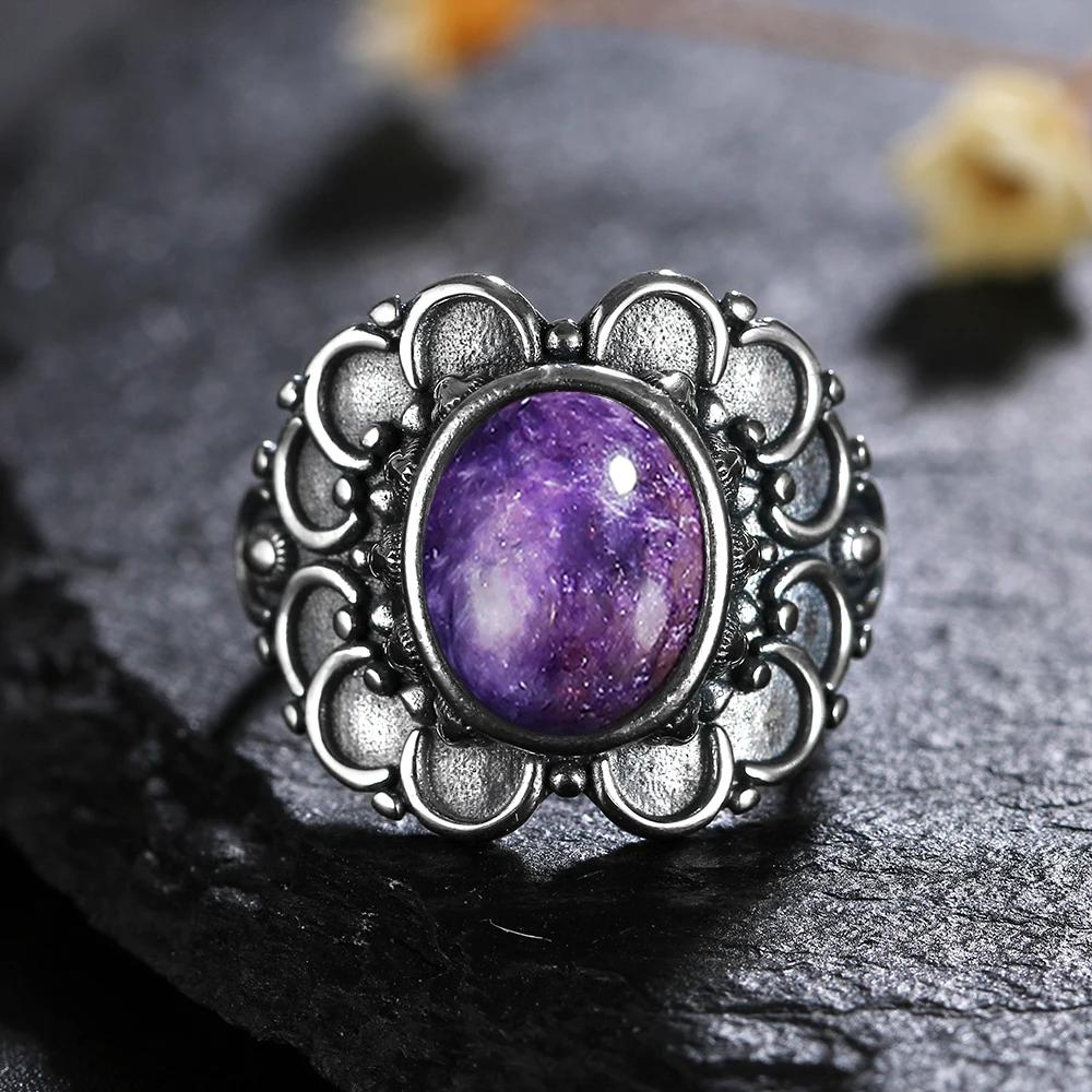 Natural 8*10MM Lapis Lazuli Finger Ring  Rings for Women Gift S Silver Flower Shaped Ring