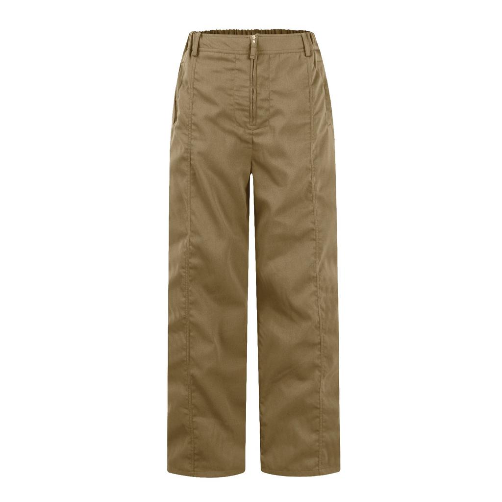 Pantaloni Lunghi da Donna a Gamba Larga con Zip Frontale Vita Alta Casual Pantaloni Cargo Tasca Pantaloni Palazzo