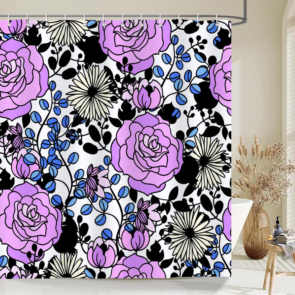 European Retro Flower Printed 3D Bath Curtains Waterproof Polyester Fabric Washable Bathroom Shower Curtain Screen With Hooks