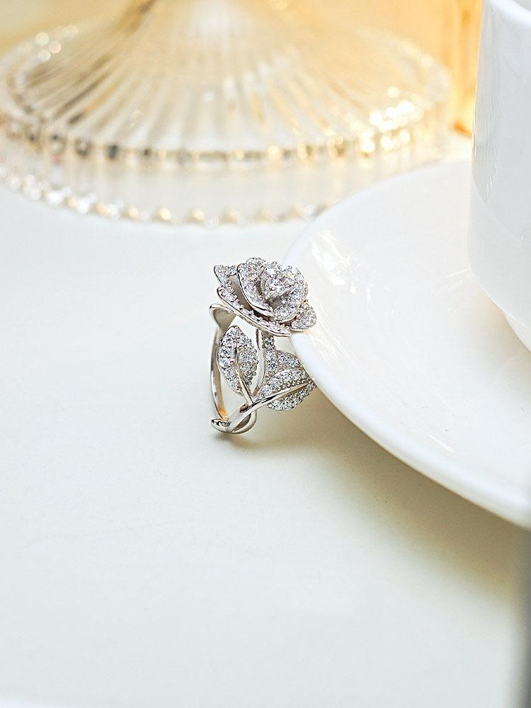 Neuer S925 Silber Mikro-Inlay Neuer Kamelienring für Damen, Modisches und Vielseitiges Temperament, Damen Hochzeits Schmuck