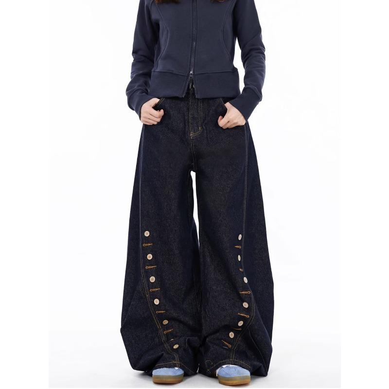 

Модные джинсы пэчворк с люверсами и широкими штанинами - Унисекс, повседневный стиль кимитар Extra Large темно-синий