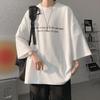 O-Neck 3/4 Sleeve Men T-shirt Ice Silk Thin Moisture Wicking Oversized Letter Print Tee Shirt Daily Clothing