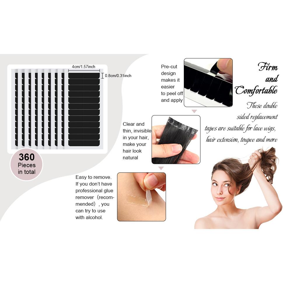 360PCS Double-Sided Hair Extension Tape Tabs 4cmx0.8cm Replacement Tape for Tape-In Extensions Waterproof Invisible Hold