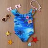 Girls One Piece Swimsuit Hawaiian Print Sleeveless Ruffle Shoulder Swimwear Kids Beachwear Bathing Suit for Summer Pool Water Activities