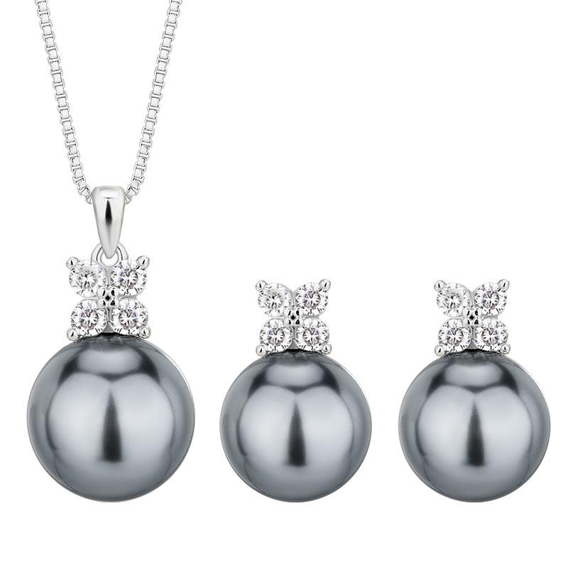 Autumn And Winter Jewelry Copper Bottom Gold-Plated Inlaid Gray Pearl Simple Daily Set 14-12Mm