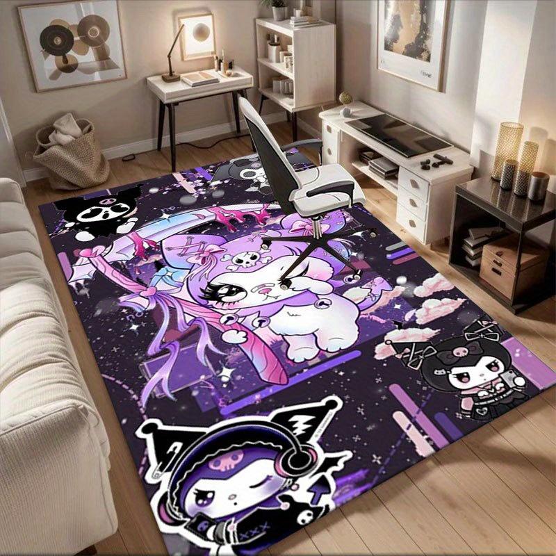1pc Sanrio Kuromi Mermaid Printed Office Carpet Rectangle Rug Under The Table,Perfect Room Decor for Living Room, Bedroom, Kitchen, Non-slip Floor Mat