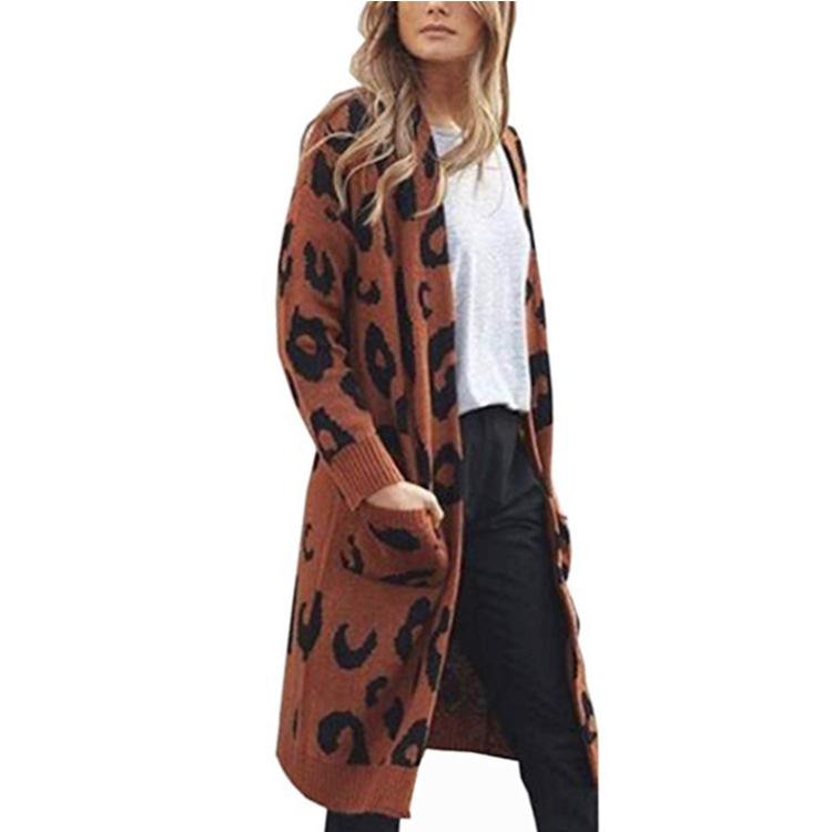 Women Cardigan Long Sleeve Knitted Sweater Spring Autumn Plus Size Leopard Print Cardigans Ladies Thick Clothes Outdoor
