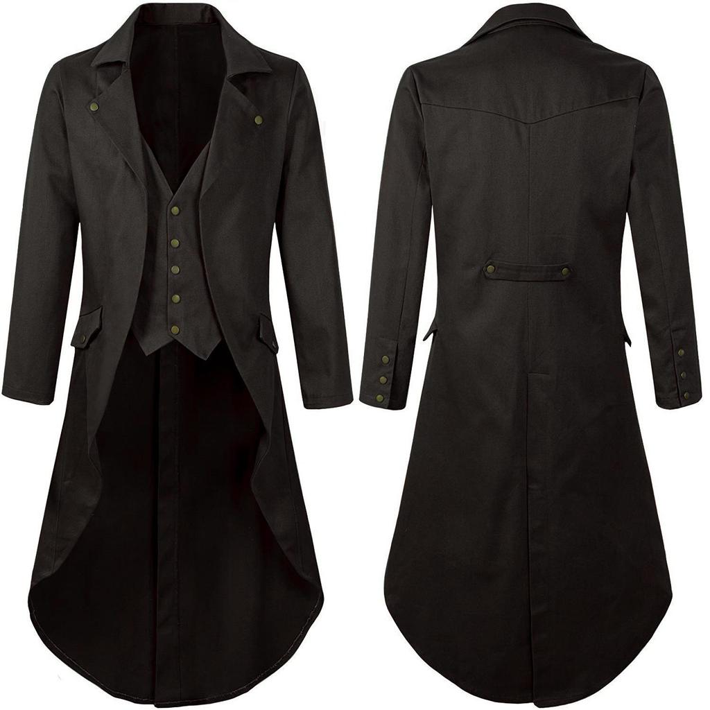Medieval Retro Men's Swallowtail Mid-Length Coat Long Sleeve Formal Outerwear (2025)