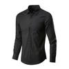Men Shirt Turn-down Collar Long Sleeve Single-breasted Solid Color Stretchy Slim Fit Soft Plus