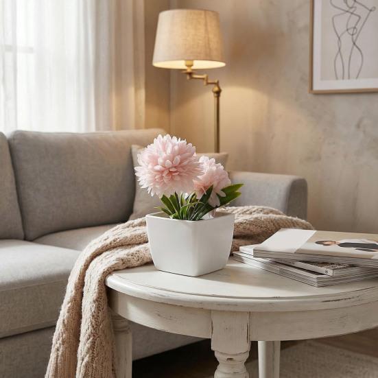 Fake Chrysanthemums Ball Flower In Pot Mini Artificial Potted Plants for Home Indoor Office Farmhouse Table Decor