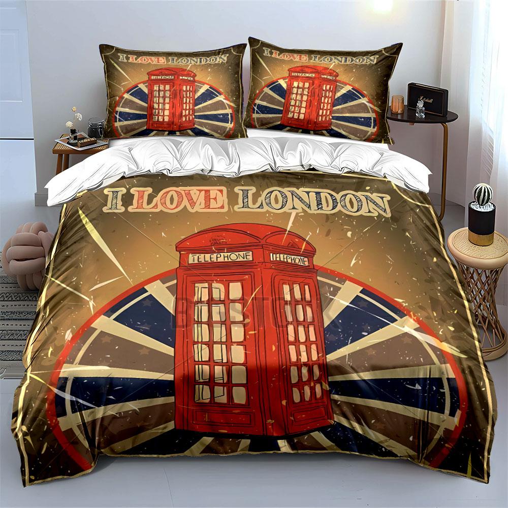 Red telephone box motif. Bedding sets Duvet cover sets Duvet covers Pillowcases(1*Duvet Cover 2*Pillowcases without duvet insert)