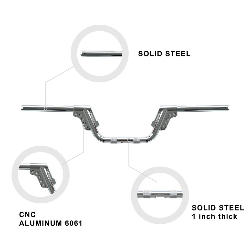 Adjustable Motorcycle Handlebars for Harley Sportster, Dyna, Softail, Touring - 5.5" Height