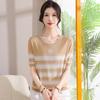 Summer Striped Ice Silk Round-Neck Top for Middle-Aged & Elderly Women - Stylish Short-Sleeved Mother's Day Sweater