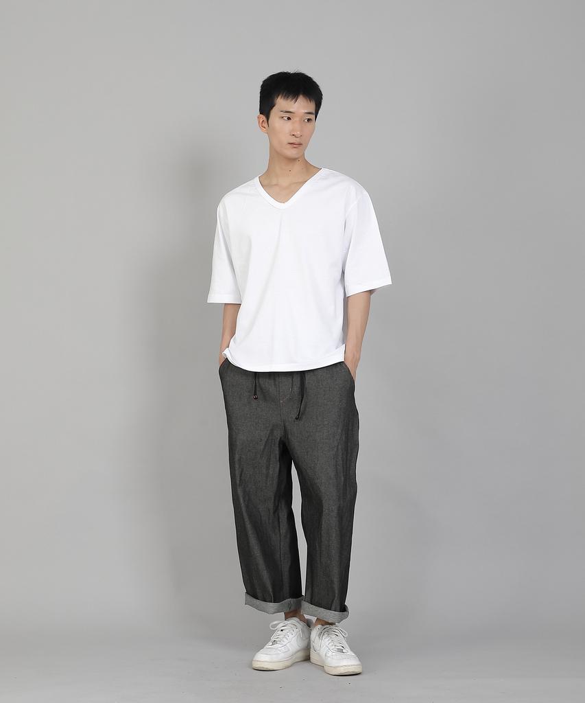 Seinteukeulu Plain V-Neck 16S Cotton Knee-Length Short Sleeve T-Shirt V-8A01 White