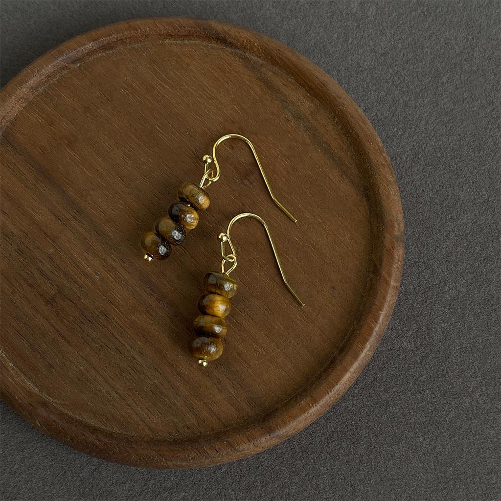 Retro Melaard Tiger's Eye Handmade French Light Luxury Stud Earrings for Women