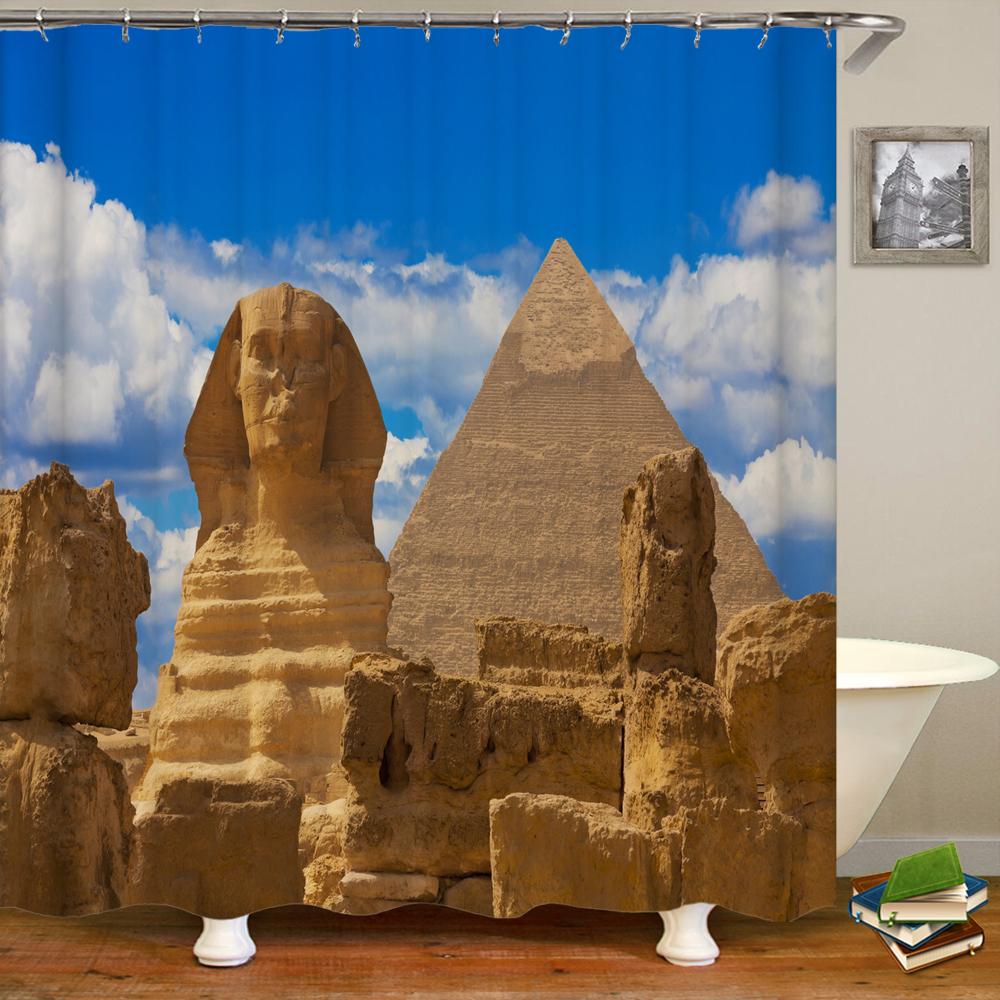 

Древний Египет Пирамиды Пейзаж Принт Шторка для душа с крючками Декор Полиэстер Водонепроницаемая Занавеска для ванной 3D Шторки для душа W90xH180cm